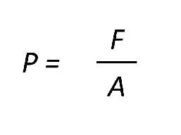 Pressure equation Formula to calculate the amount of pressure on an object. Where pressure equals force divided by area.